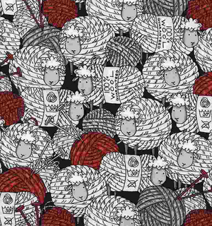 I Love Knitting - Stacked Sheep & Yarn Fabric