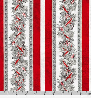 Winter's Grandeur 8 - Silver Metallic Pine Branch Stripes by Robert Kaufman