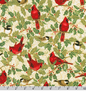 Winter's Grandeur 8 - Holiday Birds and Leaves Metallic by Robert Kaufman