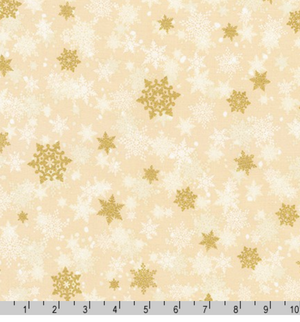 Winter's Grandeur 8 - Holiday Gold Metallic Snowflakes on Ivory by Robert Kaufman
