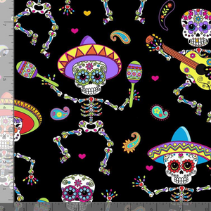 Sugar Skulls - Dancing Day of the Dead by Timeless Treasures 
