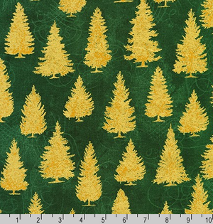 Winter's Grandeur 8 - Trees Green/Gold Metallic by Robert Kaufman AXBM-19334-7 GREEN