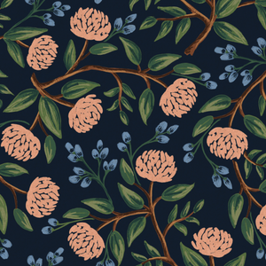 Wildwood Peonies Blue Canvas Fabric RP102-BL4C by Cotton + Steel