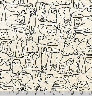 Sevenberry Cotton Flax Prints Cats on Natural