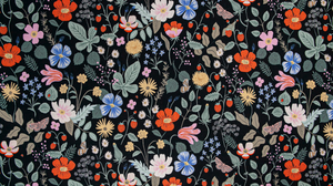 Strawberry Fields - Floral Black Rayon Fabric by Cotton + Steel | RP400-BK5R