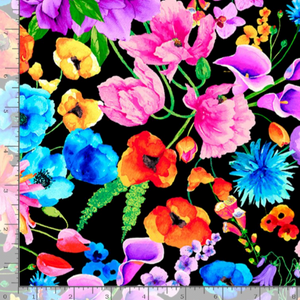 Day Dreaming - Rainbow Dream Florals on Black by Timeless Treasures