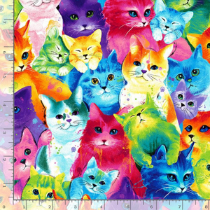 Meow-Za! - Painted Bright Cats fabric by Timeless Treasures