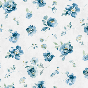 Blue Breeze - Floral Toss White by Danhui Nai for Wilmington Prints