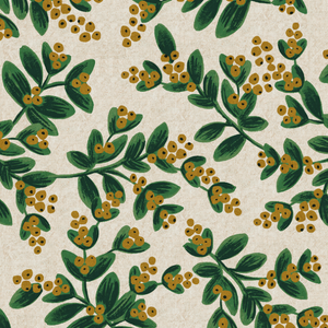 Mistletoe Natural Unbleached Canvas Metallic Fabric