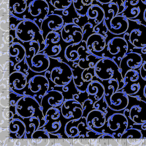 Sapphire - Metallic Scrolls on Black Fabric