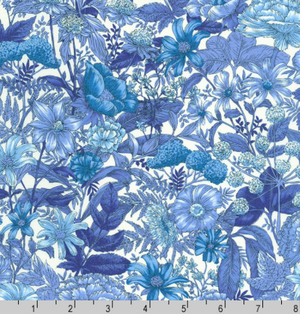 Vintage Study Floral Foliage Blue by Kaufman
