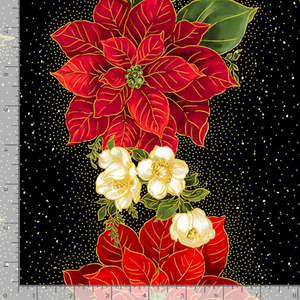 Christmas Joy - Metallic Poinsettias Holly Stripe