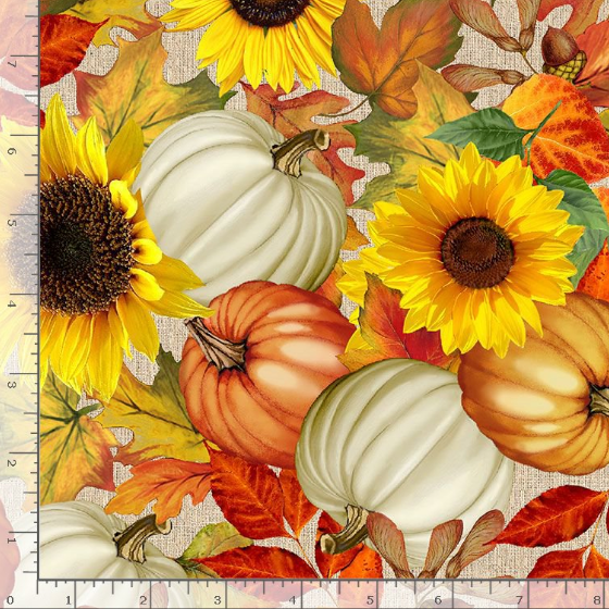 Harvest Pumpkin Sunflowers Allover Fabric – Royal Motif Fabrics