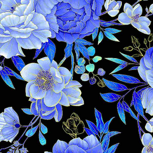Royal Plume - Large Metallic Floral Fabric
