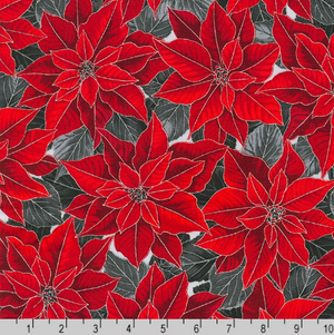 Holiday Flourish 15 - Poinsettias Scarlet Silver