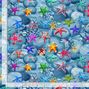 Deep Blue Sea - Starfish and Pebble Stones Fabric
