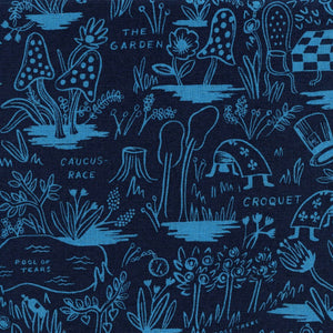 Wonderland - Magic Forest Navy Canvas Fabric by Cotton + Steel