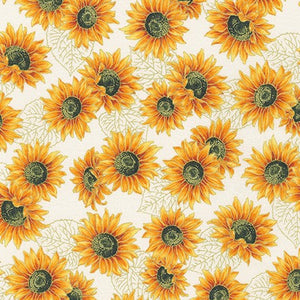 Autumn Beauties - Sunflower Fabric Natural Metallic 
