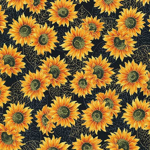 Robert Kaufman - Autumn Beauties - Sunflowers Black Metallic