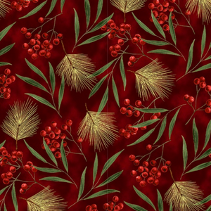 Meet Magnolia Crimson/Gold Metallic by Hoffman Fabrics | Christmas
