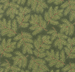 Cardinal Song Metallic Pine Branches Evergreen by Moda |Holiday Fabric