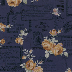 Lecien Fabrics - Antique Rose 2018 - Floral Text Navy