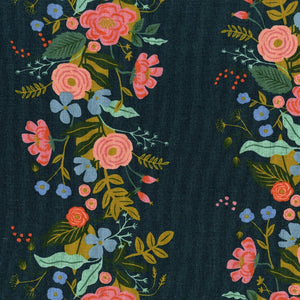 Canvas Fabric - Cotton + Steel - English Garden - Floral Vines Navy