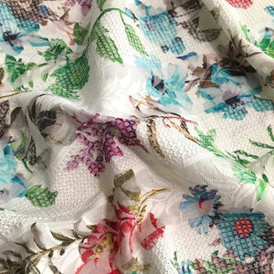 Hakoba Cotton Embroidered Cream Fabric