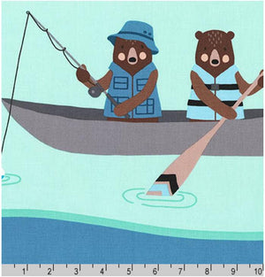 Robert Kaufman - Brawny Bears - Lake Fishing Blue Panel