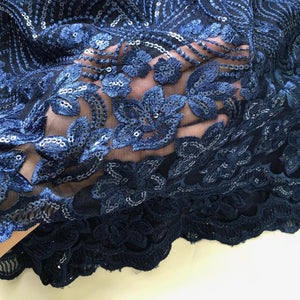 Dark Blue Embroidered Net Fabric Embellished