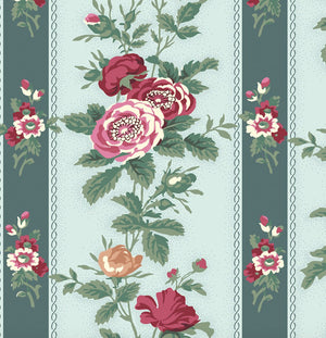 Clothworks - Rosehill - Floral Stripe Light Aqua