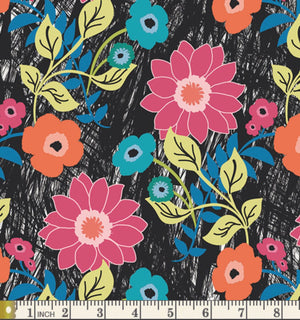 Voile Fabric - Art Gallery Fabrics - Jungle Ave. - Floral Asphalt in Voile