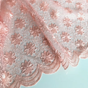 Peach Embroidered Net Fabric - Scalloped Edges