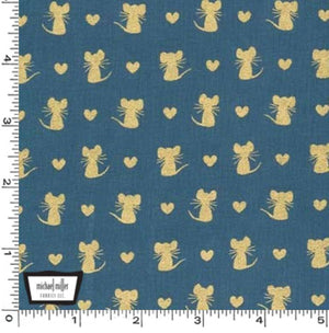 Glitter Critters - Nice Mice Teal/Gold Glitter Yardage