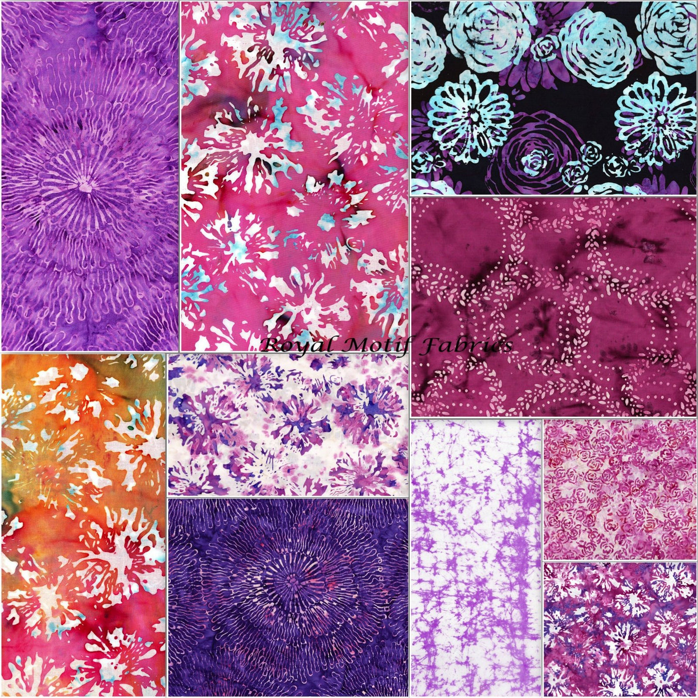 Blossom Batiks Splash Zinnia Fat Quarter Bundle Royal Motif Fabrics 