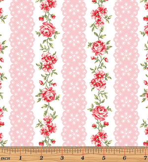 Simply Chic Flora Eye Ribbon Pink 3815-02 by Benartex |Designer Fabric