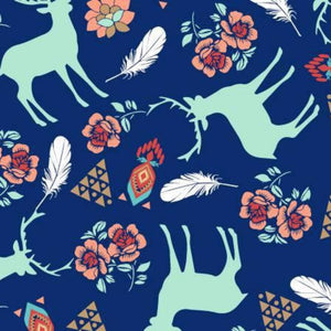 Pachua Deer on Navy by 3 Wishes Fabric | Discounted Designer Fabrics