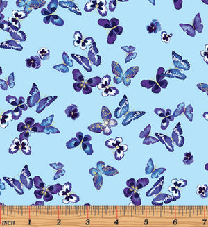 Butterfly Jewel Mini Butterfly/Pansy Lt Turquoise 8866M-08 by Benartex