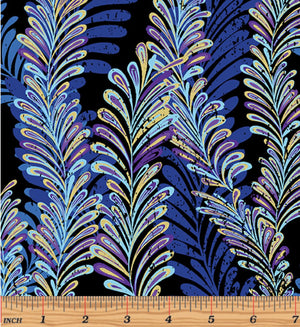 Butterfly Jewel Jeweled Ferns Black/Royal Blue 8862M-55 by Benartex