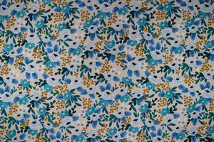 Garden Party - Rosa Blue Unbleached Canvas Fabric RP521-BL1UC by Cotton + Steel