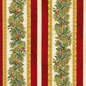 Winter's Grandeur 8 - Holiday Gold Metallic Pine Branch Stripes by Robert Kaufman